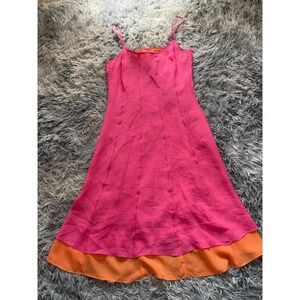 Boston Proper Womens Dress Size 6 Pink Orange Layered Silk Resortwear